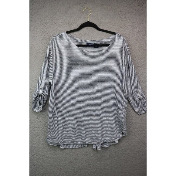 Adrienne Vittadini 3/4 Roll-Tabbed Sleeve Tunic-100% Linen-Size 1X-Back Buttons - Picture 1 of 9